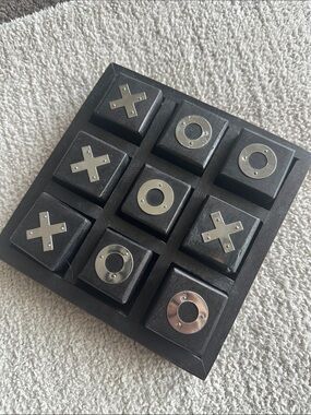 Classic Wooden Tic-Tac-Toe Game Board in Black with Silver Accents